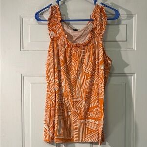 (🎣5 For $20)Rafaella Orange and White Geometric Top